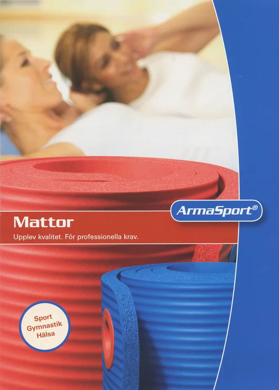 Werbung für Yogamatte, oben im Bild zwei Personen unten zwei Sportmatten